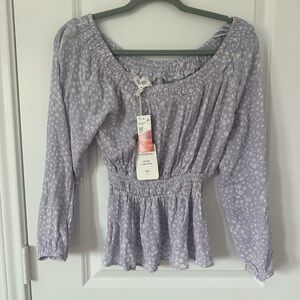 Pink Rose Floral Lavender Women's Top loves sleeve top